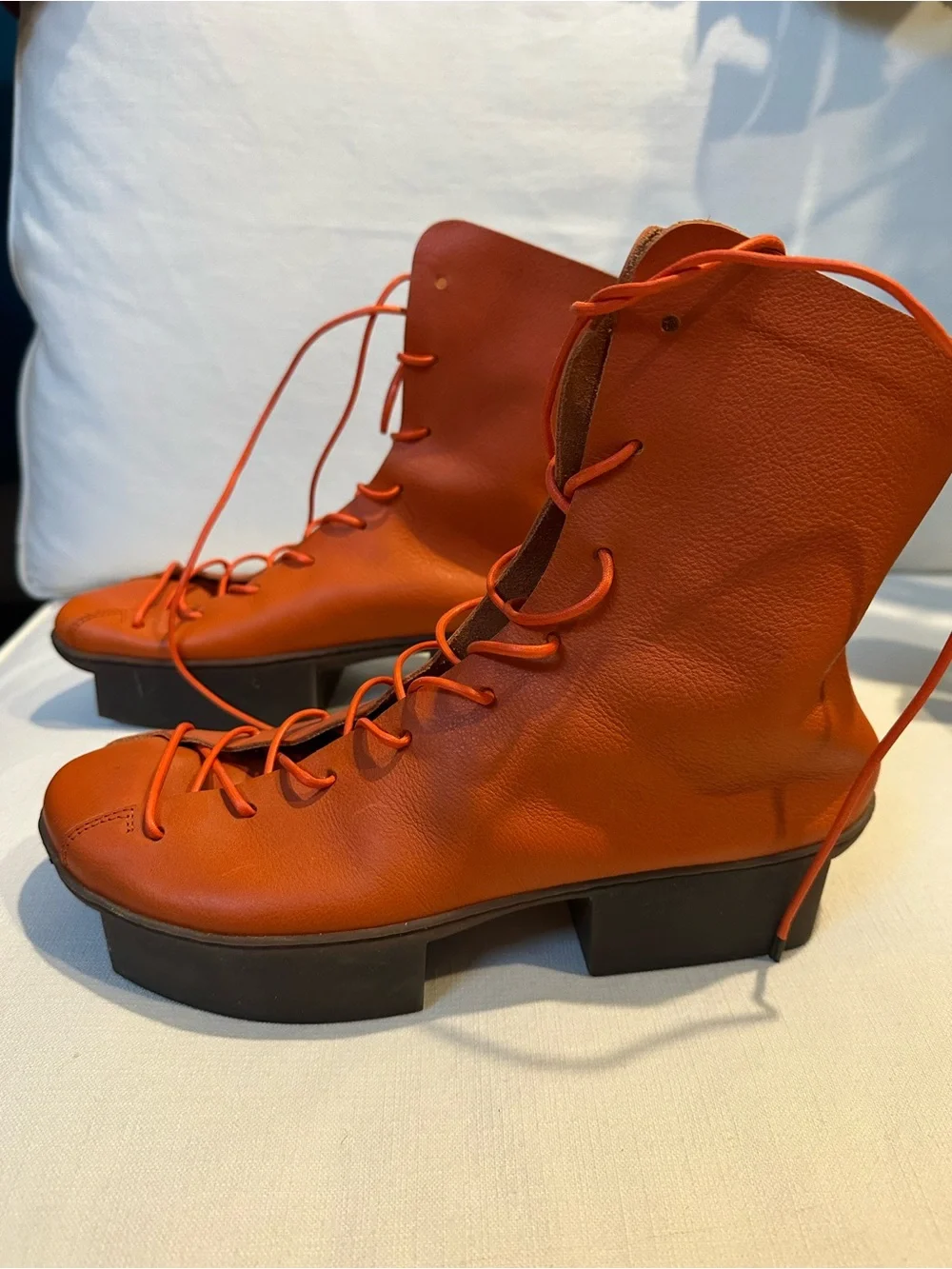 Trippen Women's Platform Lace-Up Boot in Vibrant Orange